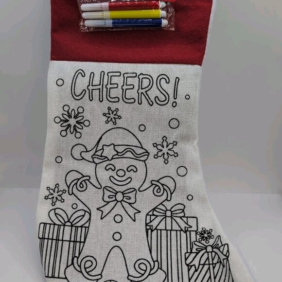 Christmas House DIY Holiday Stocking with Markers Gingerbread Design - Picture 3 of 3